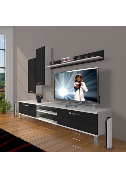 Eko 7 Slm Dvd Krom Ayaklı Tv Ünitesi Tv Sehpası Beyaz Siyah