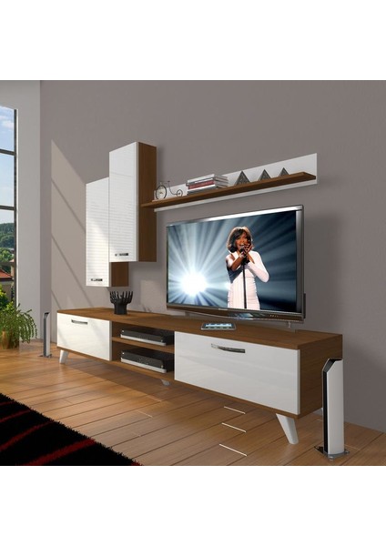 Eko 7 Slm Dvd Retro Tv Ünitesi Tv Sehpası Ceviz Beyaz