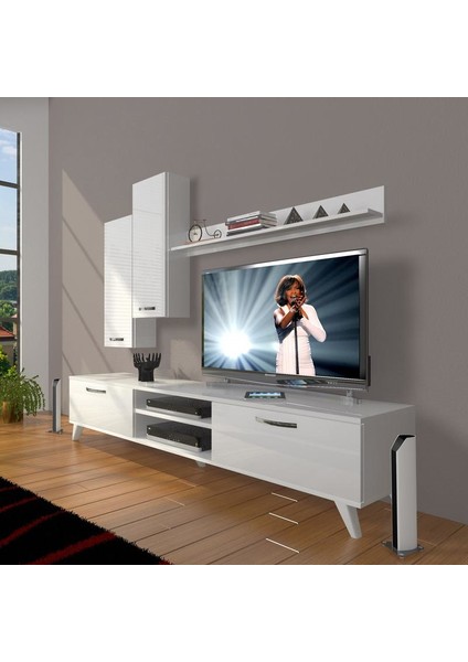 Eko 7 Slm Dvd Retro Tv Ünitesi Tv Sehpası Parlak Beyaz