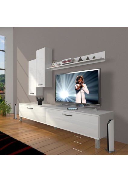 Eko 7 Slm Std Krom Ayaklı Tv Ünitesi Tv Sehpası Parlak Beyaz
