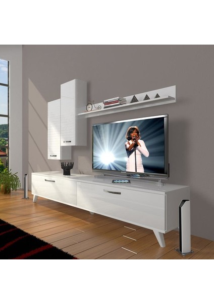 Eko 7 Slm Std Retro Tv Ünitesi Tv Sehpası Parlak Beyaz