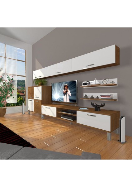 Eko 8 Mdf Dvd Krom Ayaklı Tv Ünitesi Tv Sehpası Ceviz Beyaz