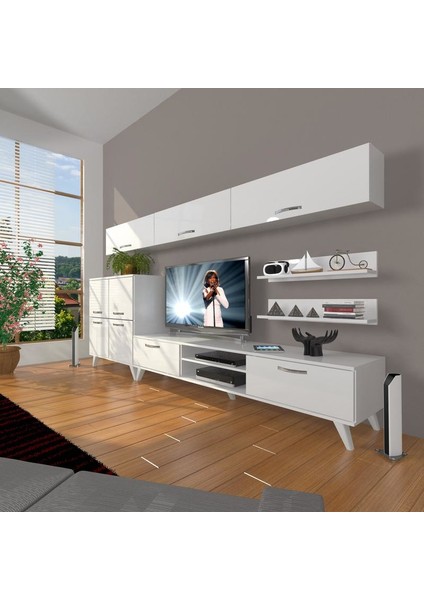 Eko 8 Mdf Dvd Retro Tv Ünitesi Tv Sehpası Parlak Beyaz