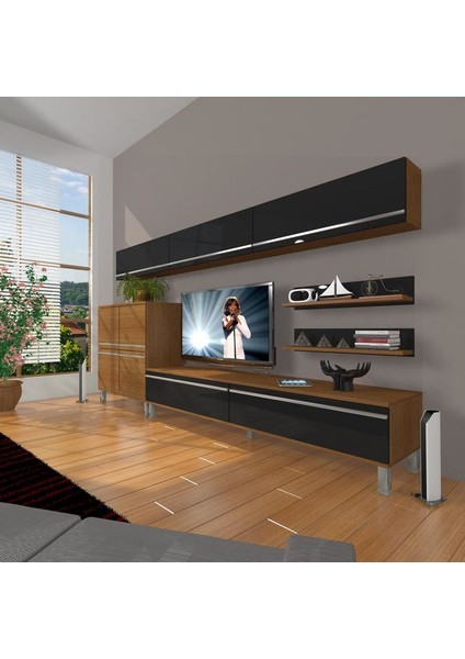 Eko 8 Mdf Std Krom Ayaklı Tv Ünitesi Tv Sehpası Ceviz Siyah