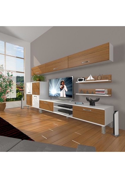 Eko 8 Slm Dvd Krom Ayaklı Tv Ünitesi Tv Sehpası Beyaz Ceviz