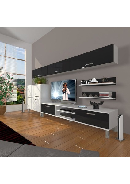 Eko 8 Slm Dvd Krom Ayaklı Tv Ünitesi Tv Sehpası Beyaz Siyah