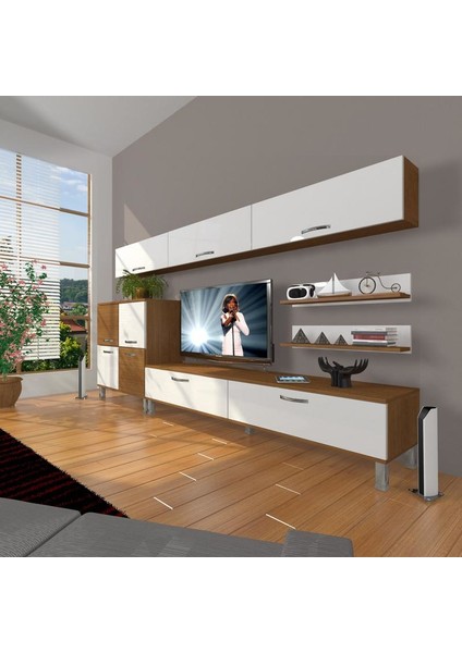 Eko 8 Slm Std Krom Ayaklı Tv Ünitesi Tv Sehpası Ceviz Beyaz