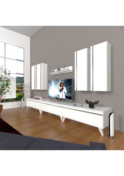 Eko 8D Mdf Retro Tv Ünitesi Tv Sehpası Parlak Beyaz