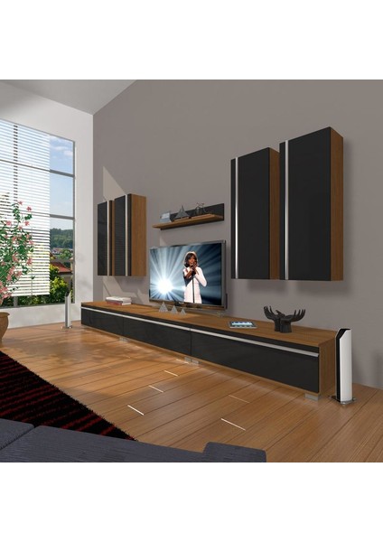 Eko 8D Mdf Tv Ünitesi Tv Sehpası Ceviz Siyah