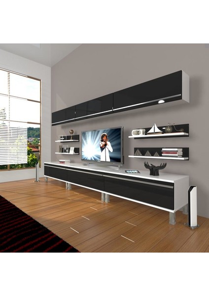 Eko 8Y Mdf Krom Ayaklı Tv Ünitesi Tv Sehpası Beyaz Siyah