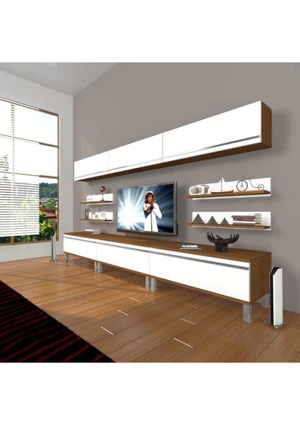 Eko 8Y Mdf Krom Ayaklı Tv Ünitesi Tv Sehpası Ceviz Beyaz