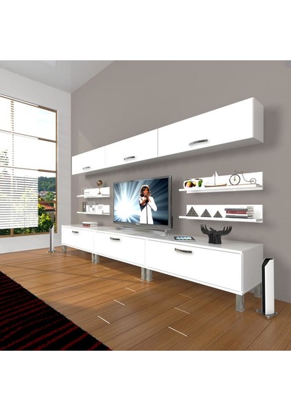 Eko 8Y Slm Krom Ayaklı Tv Ünitesi Tv Sehpası Parlak Beyaz
