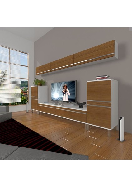 Eko 9 Mdf Std Krom Ayaklı Tv Ünitesi Tv Sehpası Beyaz Ceviz