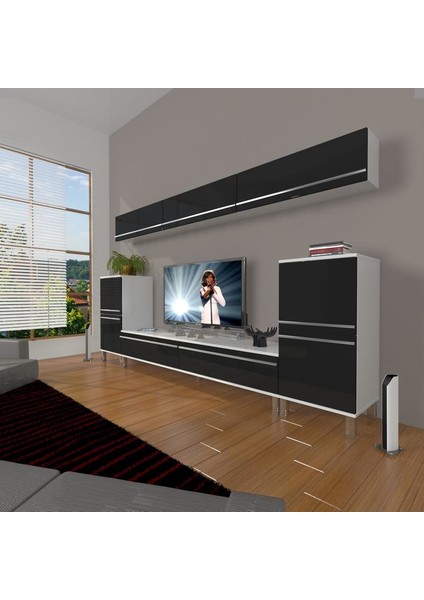 Eko 9 Mdf Std Krom Ayaklı Tv Ünitesi Tv Sehpası Beyaz Siyah