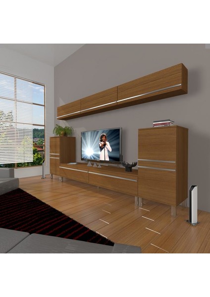 Eko 9 Mdf Std Krom Ayaklı Tv Ünitesi Tv Sehpası Naturel Ceviz