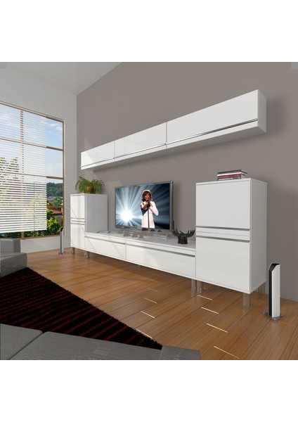 Eko 9 Mdf Std Krom Ayaklı Tv Ünitesi Tv Sehpası Parlak Beyaz