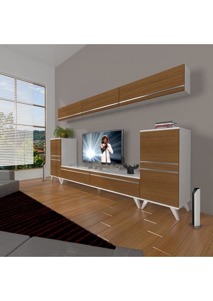 Eko 9 Mdf Std Retro Tv Ünitesi Tv Sehpası Beyaz Ceviz