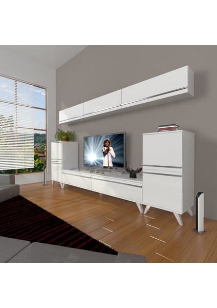 Eko 9 Mdf Std Retro Tv Ünitesi Tv Sehpası Parlak Beyaz