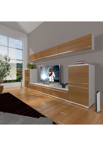 Eko 9 Mdf Std Tv Ünitesi Tv Sehpası Beyaz Ceviz
