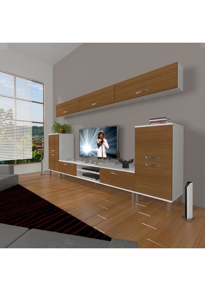 Eko 9 Slm Dvd Krom Ayaklı Tv Ünitesi Tv Sehpası Beyaz Ceviz