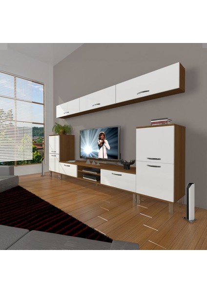 Eko 9 Slm Dvd Krom Ayaklı Tv Ünitesi Tv Sehpası Ceviz Beyaz