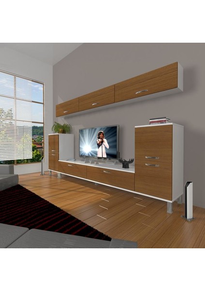 Eko 9 Slm Std Krom Ayaklı Tv Ünitesi Tv Sehpası Beyaz Ceviz