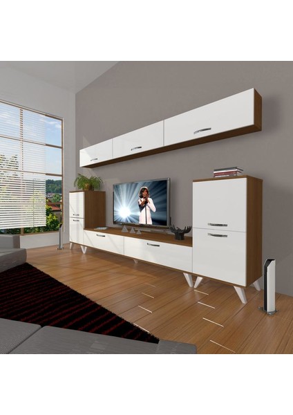 Eko 9 Slm Std Retro Tv Ünitesi Tv Sehpası Ceviz Beyaz