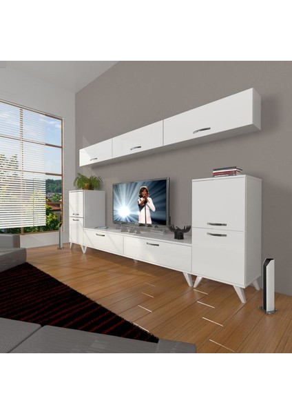Eko 9 Slm Std Retro Tv Ünitesi Tv Sehpası Parlak Beyaz
