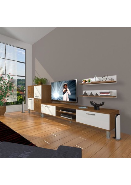 Eko On Mdf Dvd Krom Ayaklı Tv Ünitesi Tv Sehpası Ceviz Beyaz