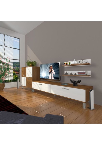 Eko On Slm Std Krom Ayaklı Tv Ünitesi Tv Sehpası Ceviz Beyaz