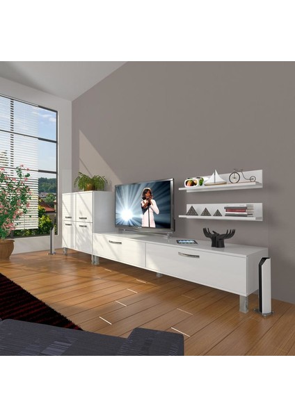 Eko On Slm Std Krom Ayaklı Tv Ünitesi Tv Sehpası Parlak Beyaz