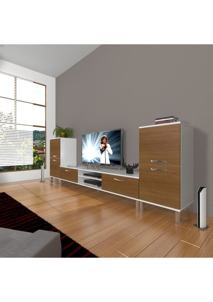 Eko On2 Mdf Dvd Krom Ayaklı Tv Ünitesi Tv Sehpası Beyaz Ceviz