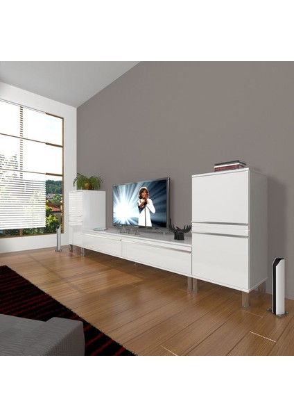 Eko On2 Mdf Std Krom Ayaklı Tv Ünitesi Tv Sehpası Parlak Beyaz