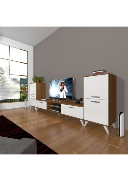 Eko On2 Slm Dvd Retro Tv Ünitesi Tv Sehpası Ceviz Beyaz
