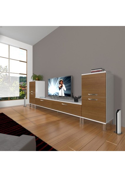 Eko On2 Slm Std Krom Ayaklı Tv Ünitesi Tv Sehpası Beyaz Ceviz