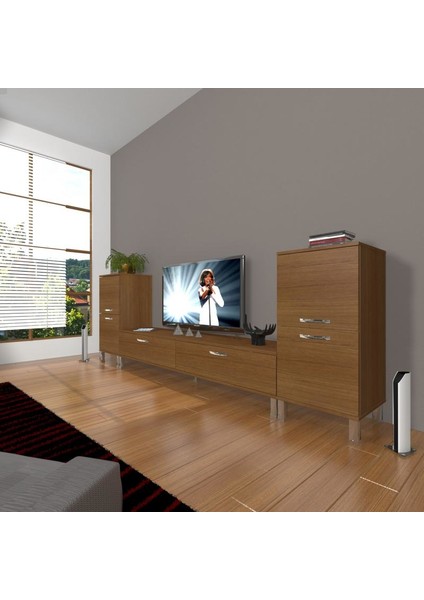 Eko On2 Slm Std Krom Ayaklı Tv Ünitesi Tv Sehpası Naturel Ceviz