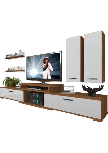 Flex 5D MDF Tv Ünitesi Tv Sehpası Ceviz Beyaz