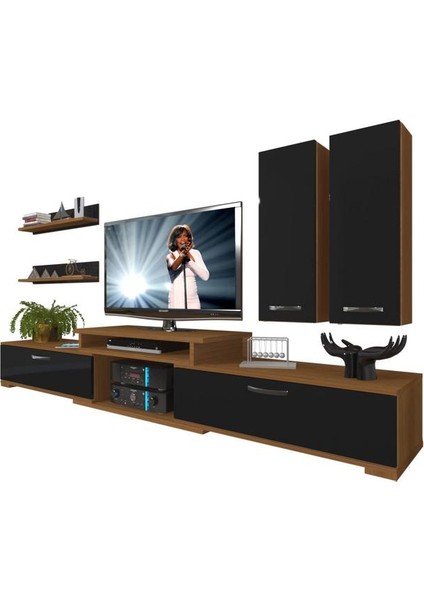 Flex 5D MDF Tv Ünitesi Tv Sehpası Ceviz Siyah