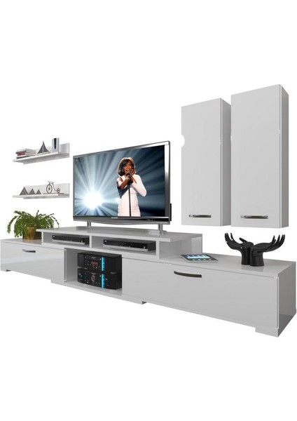 Flex 5D130 MDF Tv Ünitesi Tv Sehpası Parlak Beyaz
