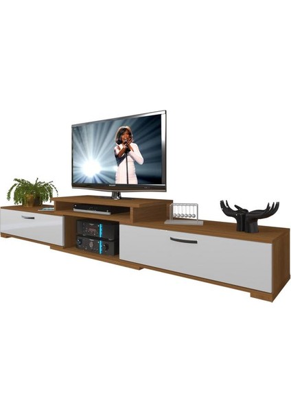 Flex MDF Tv Ünitesi Tv Sehpası Ceviz Beyaz
