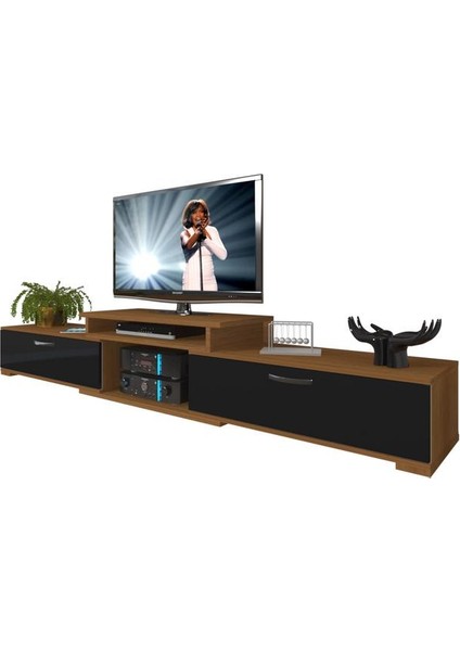 Flex MDF Tv Ünitesi Tv Sehpası Ceviz Siyah