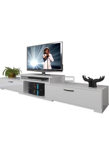 Flex MDF Tv Ünitesi Tv Sehpası Parlak Beyaz