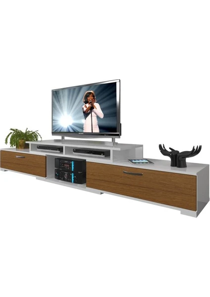 Flex130 MDF Tv Ünitesi Tv Sehpası Beyaz Ceviz