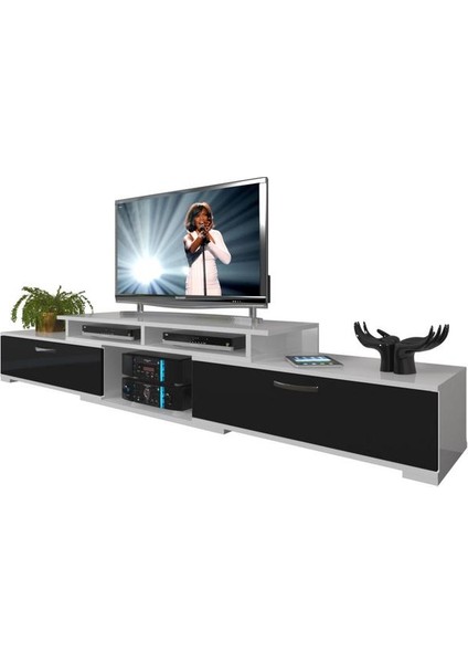 Flex130 MDF Tv Ünitesi Tv Sehpası Beyaz Siyah