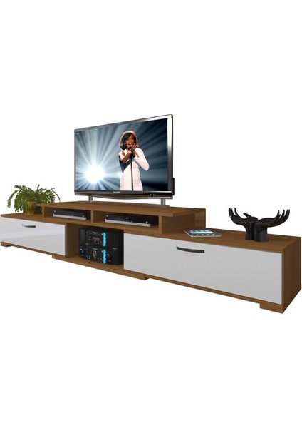 Flex130 MDF Tv Ünitesi Tv Sehpası Ceviz Beyaz