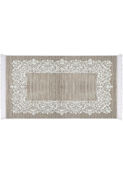 İnci Dijital Saçaklı Yıkanabilir Kaymaz Taban Halı 1811 Kahve 120 x 180