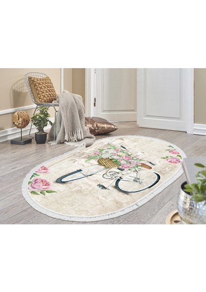 İnci Dijital Saçaklı Yıkanabilir Kaymaz Taban Halı Oval 1850 Desen 1 120 x 180