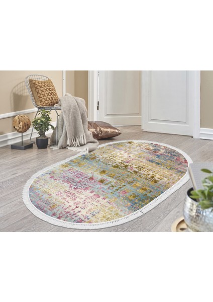 İnci Dijital Saçaklı Yıkanabilir Kaymaz Taban Halı Oval 1895 Desen 1 160 X 230