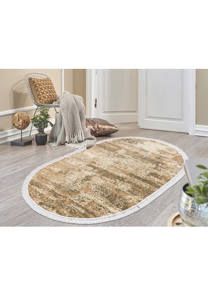 İnci Dijital Saçaklı Yıkanabilir Kaymaz Taban Halı Oval 1897 120 x 180