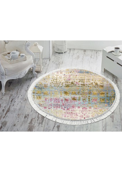 İnci Dijital Saçaklı Yıkanabilir Kaymaz Taban Halı Yuvarlak 1895 160 x 160